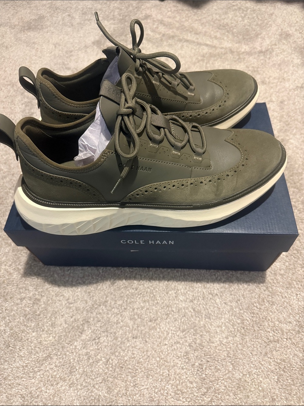 Cole Haan Olive Green Zerogrand WFA Suede Wingtip Sneakers Size 10.5